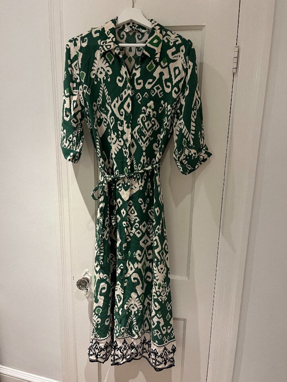 Zara Green and White Printed Maxi Shirt Dress